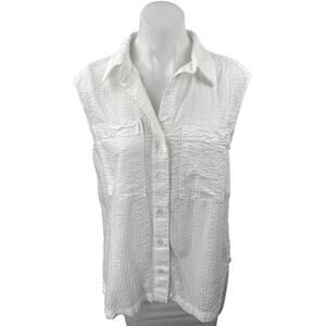 Banana Republic Women's White Sleeveless Textured Button Up Shirt Top Size S